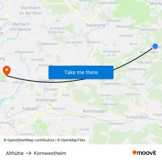 Althütte to Kornwestheim map