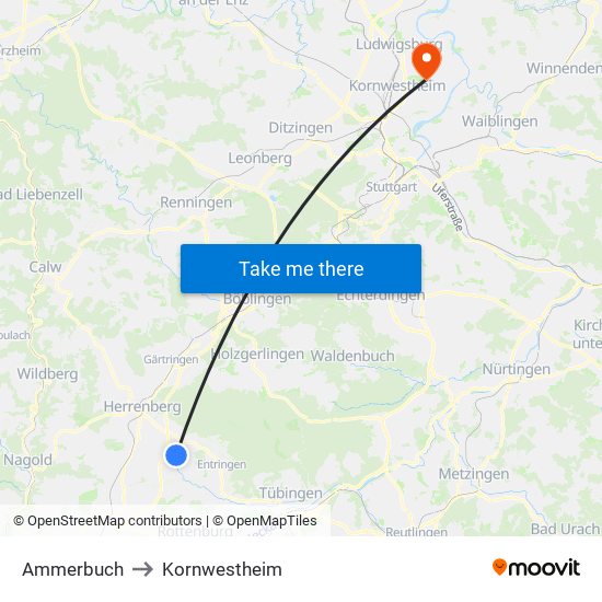 Ammerbuch to Kornwestheim map