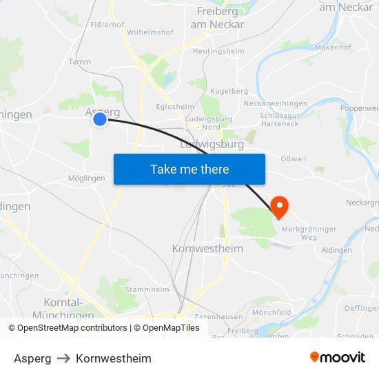 Asperg to Kornwestheim map