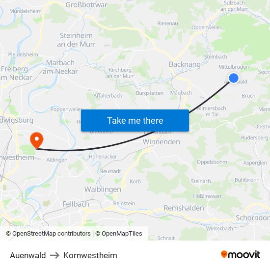 Auenwald to Kornwestheim map