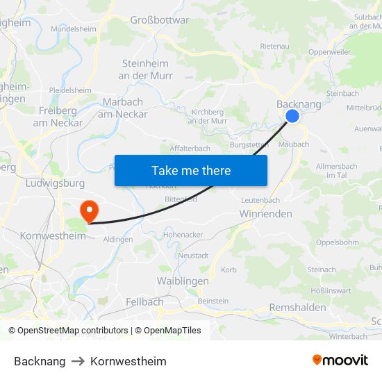 Backnang to Kornwestheim map