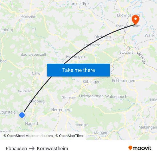 Ebhausen to Kornwestheim map