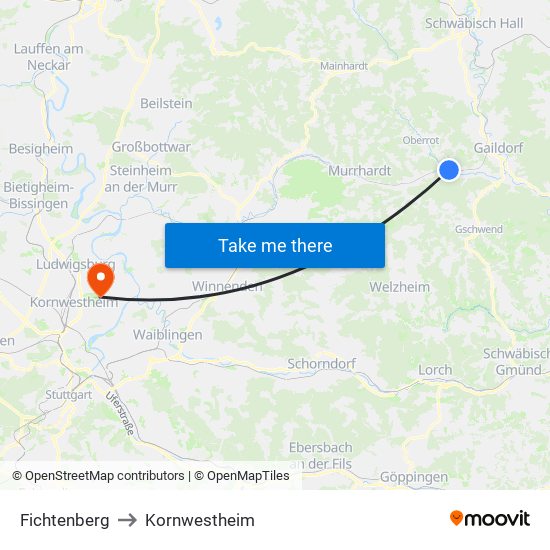 Fichtenberg to Kornwestheim map