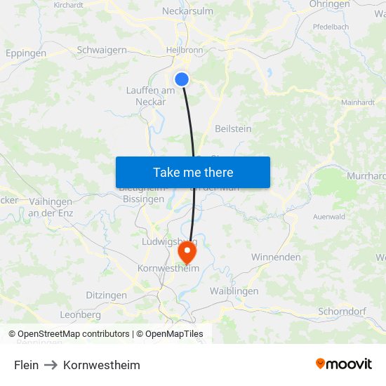 Flein to Kornwestheim map