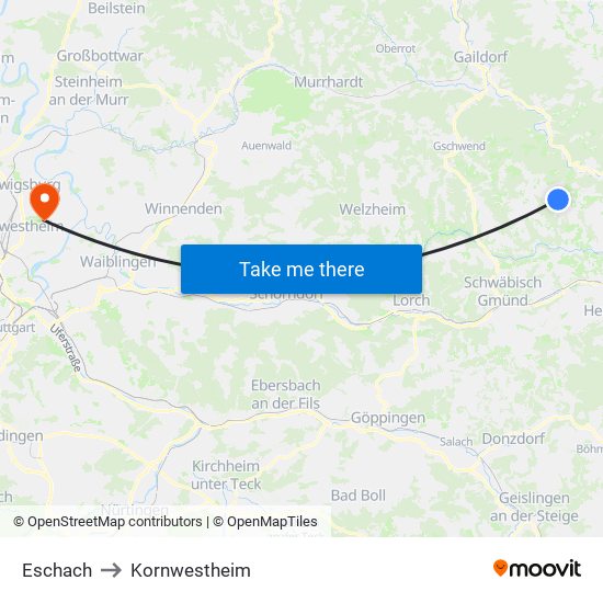 Eschach to Kornwestheim map