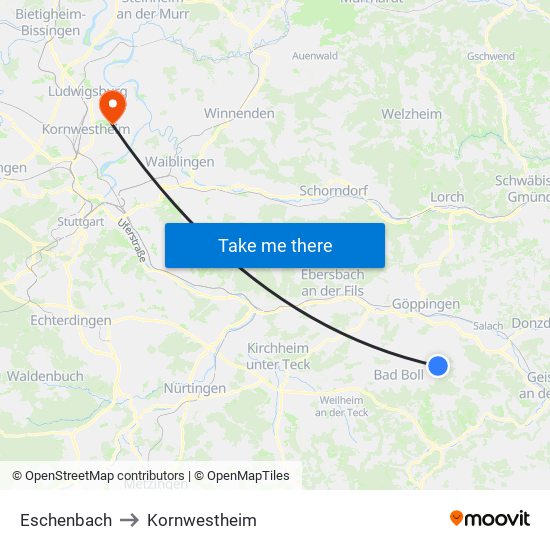 Eschenbach to Kornwestheim map