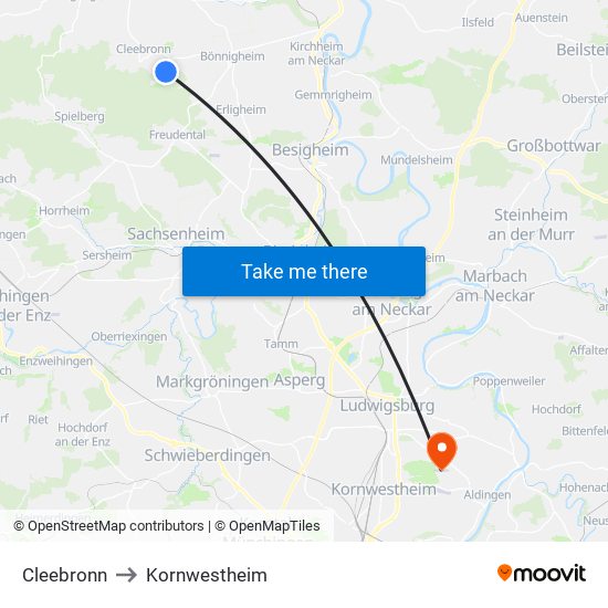 Cleebronn to Kornwestheim map