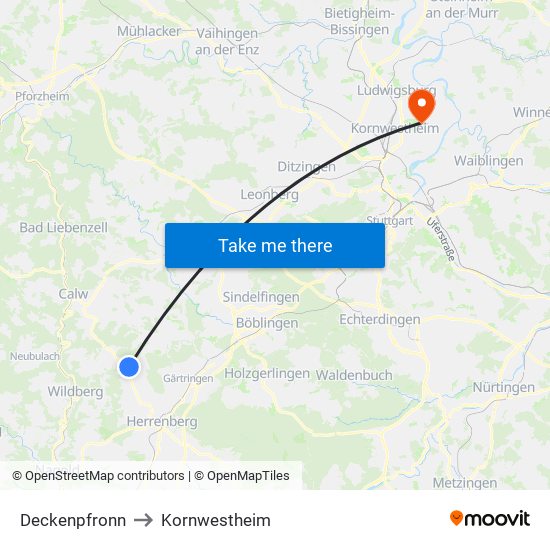 Deckenpfronn to Kornwestheim map