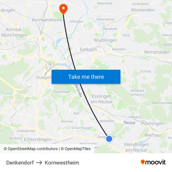 Denkendorf to Kornwestheim map