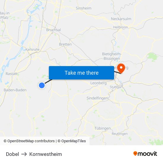 Dobel to Kornwestheim map