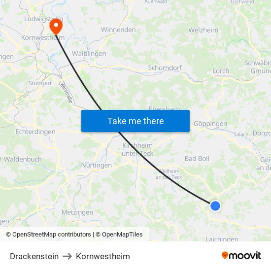 Drackenstein to Kornwestheim map