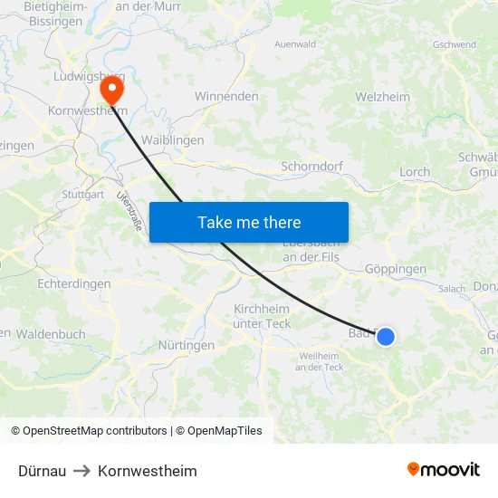 Dürnau to Kornwestheim map