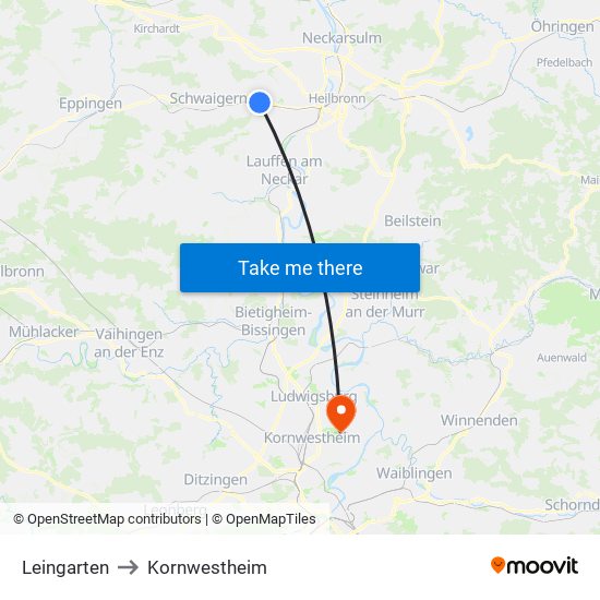 Leingarten to Kornwestheim map