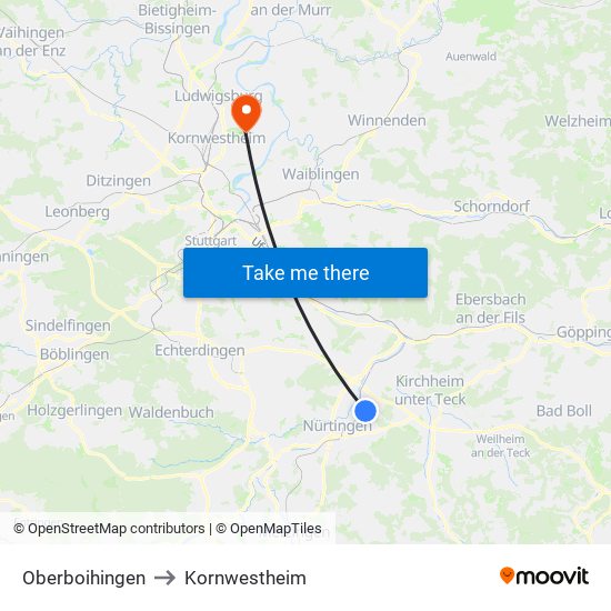 Oberboihingen to Kornwestheim map