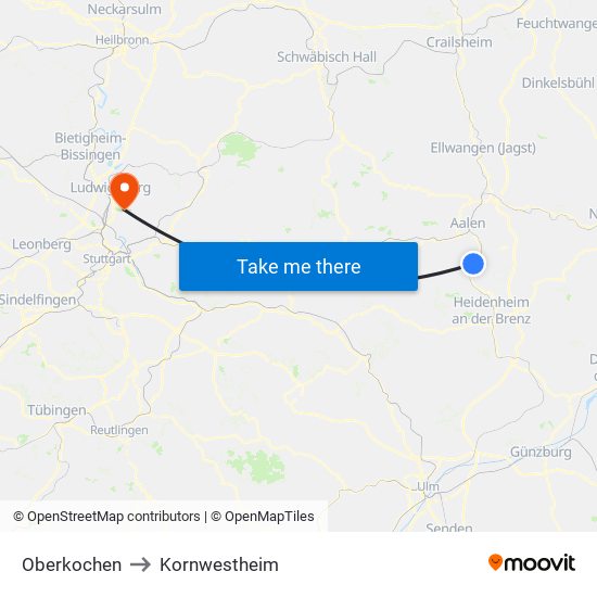 Oberkochen to Kornwestheim map