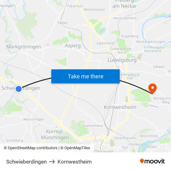 Schwieberdingen to Kornwestheim map