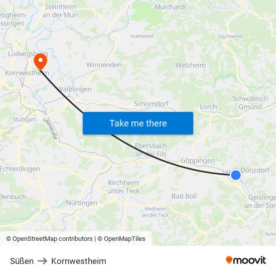 Süßen to Kornwestheim map