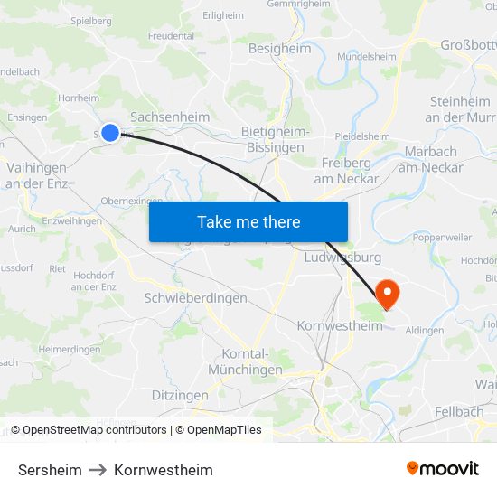 Sersheim to Kornwestheim map