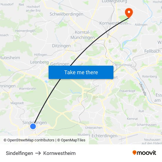 Sindelfingen to Kornwestheim map