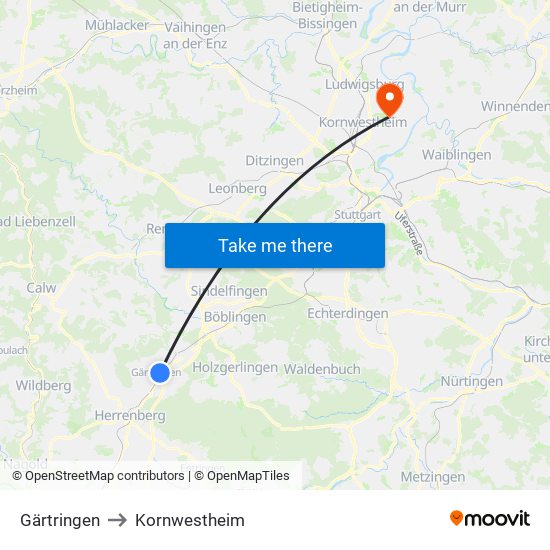 Gärtringen to Kornwestheim map