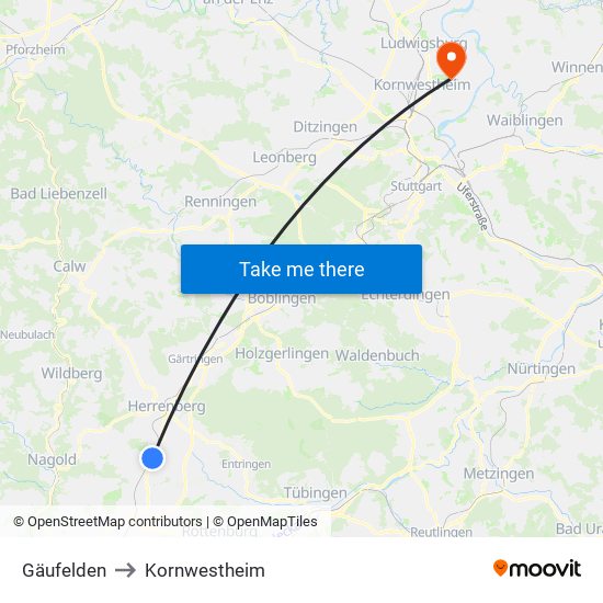 Gäufelden to Kornwestheim map