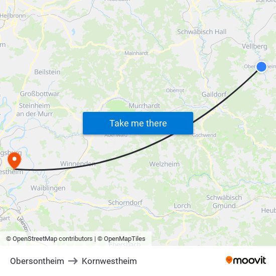 Obersontheim to Kornwestheim map