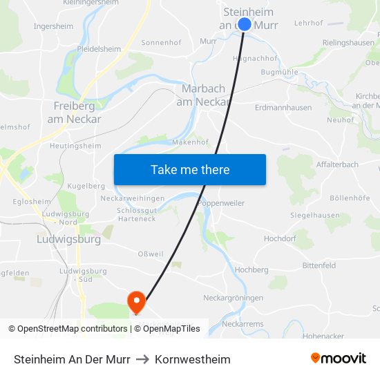 Steinheim An Der Murr to Kornwestheim map