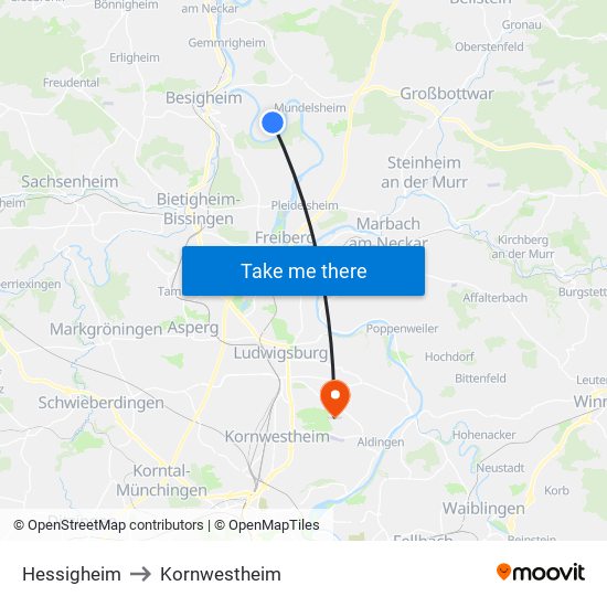 Hessigheim to Kornwestheim map