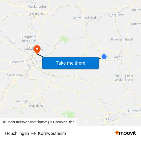 Heuchlingen to Kornwestheim map
