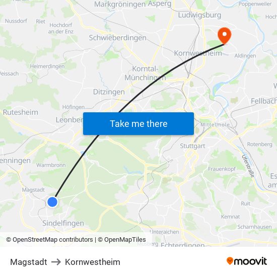 Magstadt to Kornwestheim map