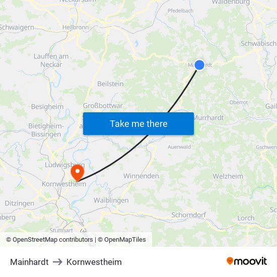 Mainhardt to Kornwestheim map