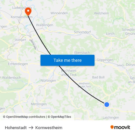 Hohenstadt to Kornwestheim map