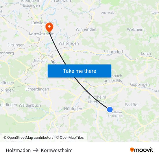 Holzmaden to Kornwestheim map