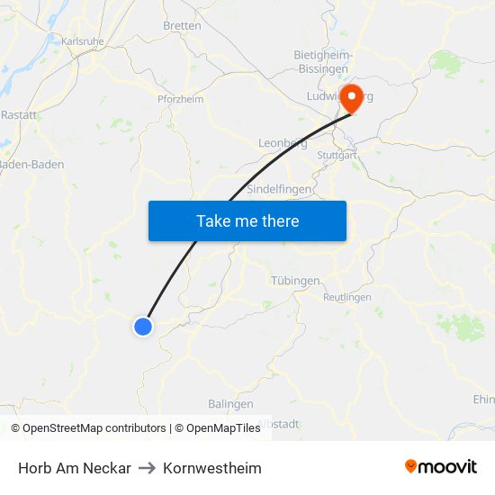 Horb Am Neckar to Kornwestheim map