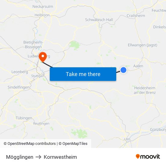 Mögglingen to Kornwestheim map