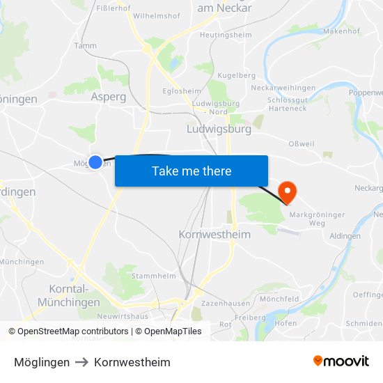 Möglingen to Kornwestheim map