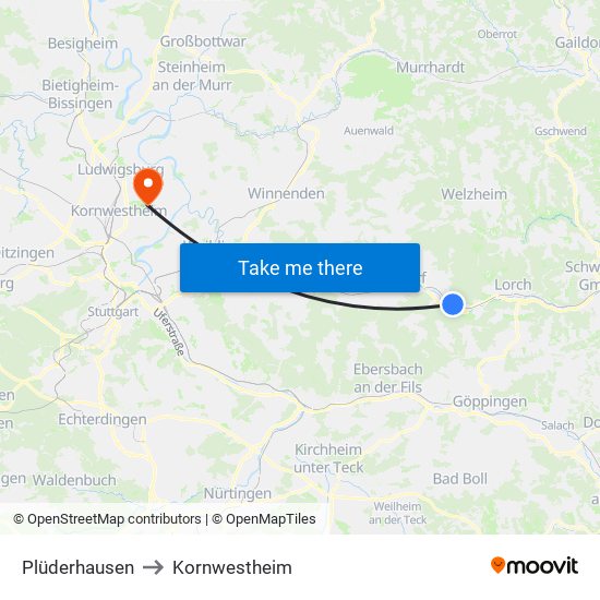 Plüderhausen to Kornwestheim map
