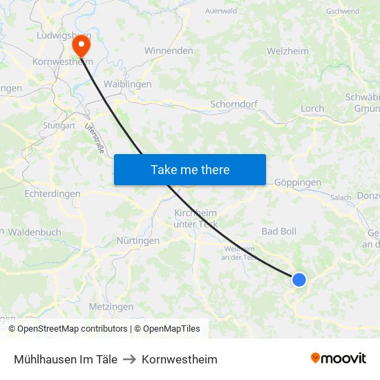 Mühlhausen Im Täle to Kornwestheim map