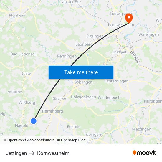 Jettingen to Kornwestheim map