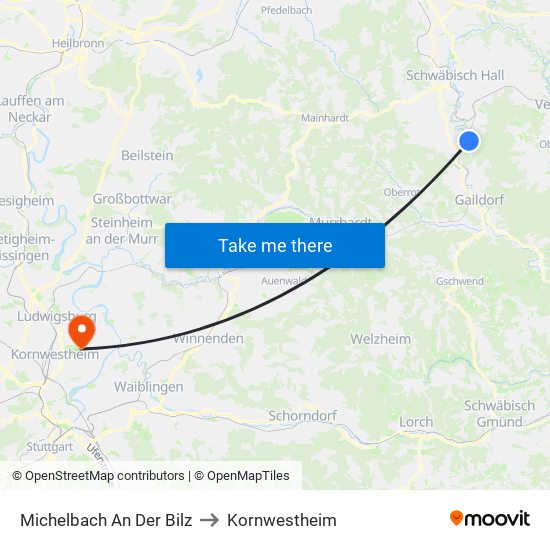 Michelbach An Der Bilz to Kornwestheim map