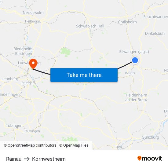 Rainau to Kornwestheim map