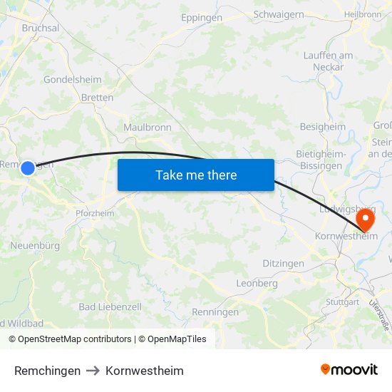 Remchingen to Kornwestheim map