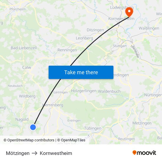 Mötzingen to Kornwestheim map