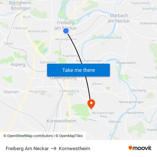 Freiberg Am Neckar to Kornwestheim map