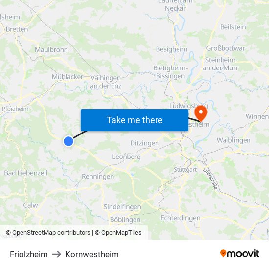 Friolzheim to Kornwestheim map