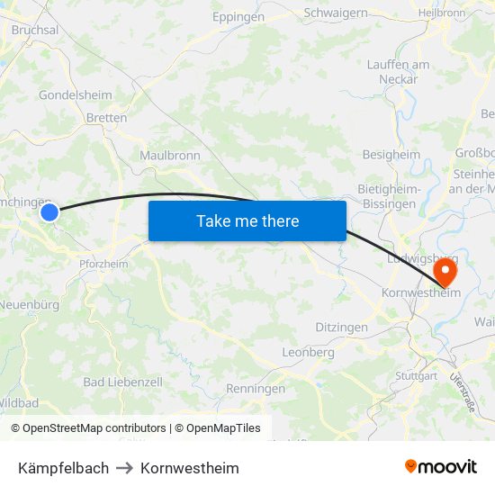 Kämpfelbach to Kornwestheim map