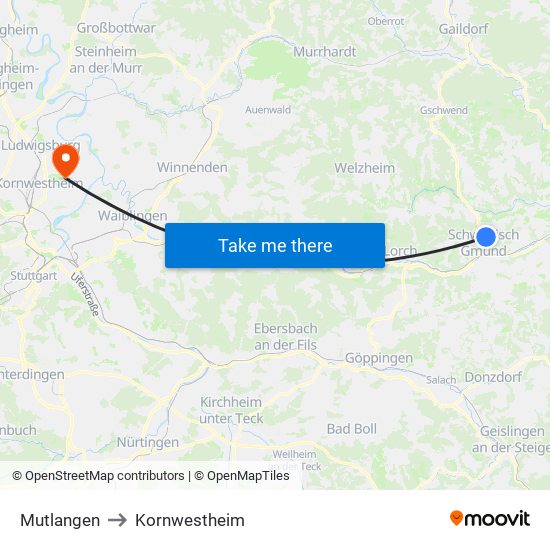 Mutlangen to Kornwestheim map