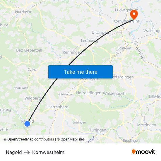 Nagold to Kornwestheim map