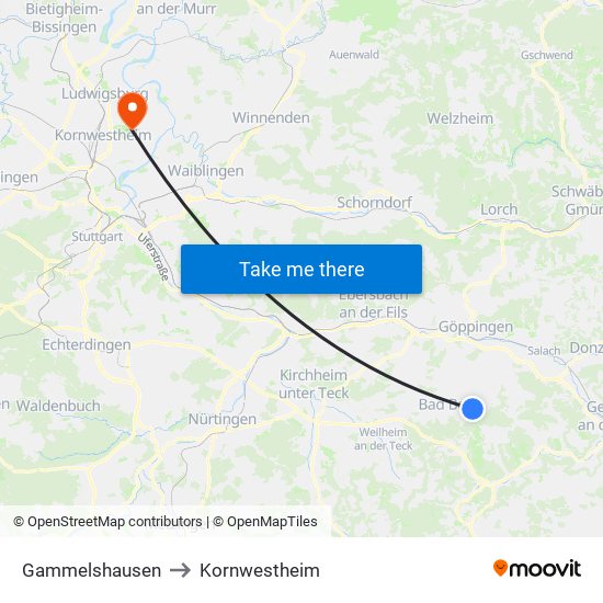 Gammelshausen to Kornwestheim map