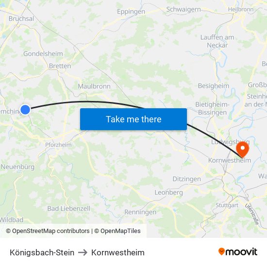 Königsbach-Stein to Kornwestheim map